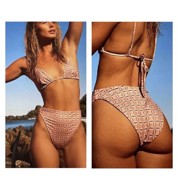 Free People x Beth Richards Boheme Chai Geo Triangle Top and Bikini Bottom Small - Picture 1 of 8